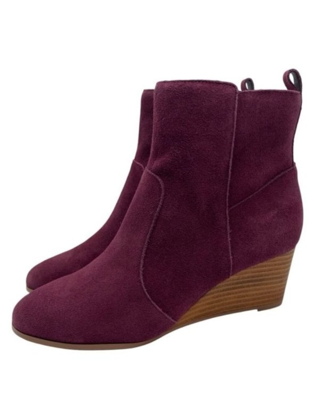 Violet & Red Leather Suede Wedge Heel Ankle Bootie Size 8 New Burgundy Casual